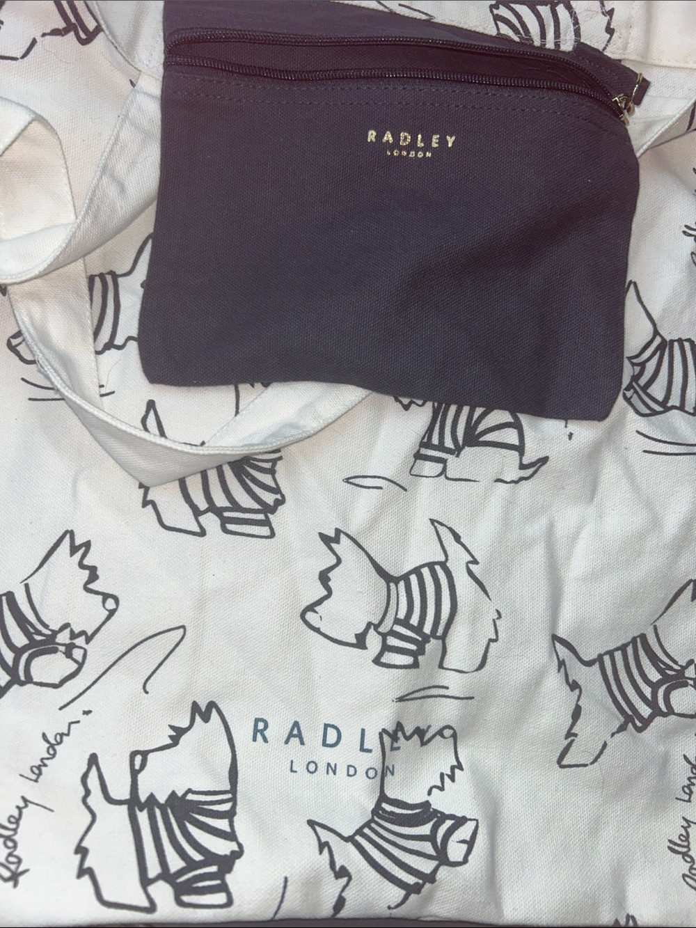 Radley London White Canvas Tote with Scottie Dog Print